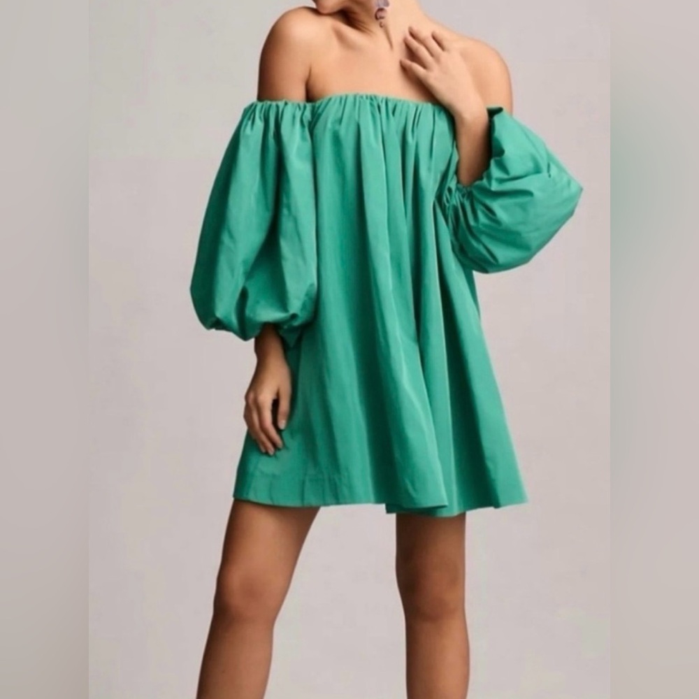 Women’s Anthropologie Teal Puff-Sleeve Peasant Top